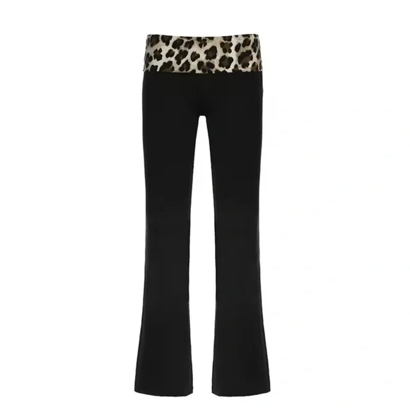 Black Leopard Print Yoga Pants with Leopard Waistband - Picture 1 of 1